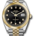 Rolex Steel and Yellow Gold Rolesor Datejust 41 Watch – Smooth Bezel – Black Diamond Dial – Jubilee Bracelet – 126303