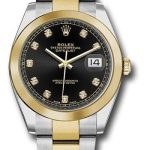 Rolex Steel and Yellow Gold Rolesor Datejust 41 Watch – Smooth Bezel – Black Diamond Dial – Oyster Bracelet – 126303