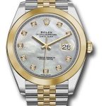 Rolex Steel and Yellow Gold Rolesor Datejust 41 Watch – Smooth Bezel – Mother-of-Pearl Diamond Dial – Jubilee Bracelet – 126303