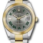 Rolex Steel and Yellow Gold Rolesor Datejust 41 Watch – Smooth Bezel – Slate Green Roman Dial – Oyster Bracelet – 126303 slgro