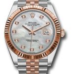Rolex Steel and Everose Rolesor Datejust 41 Watch – Fluted Bezel – Mother-Of-Pearl Diamond Dial – Jubilee Bracelet – 126331