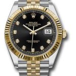 Rolex Steel and Yellow Gold Rolesor Datejust 41 Watch – Fluted Bezel – Black Diamond Dial – Jubilee Bracelet – 126333
