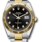 Rolex Steel and Yellow Gold Rolesor Datejust 41 Watch – Fluted Bezel – Black Diamond Dial – Oyster Bracelet – 126333