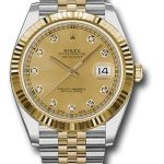 Rolex Steel and Yellow Gold Rolesor Datejust 41 Watch – Fluted Bezel – Champagne Diamond Dial – Jubilee Bracelet – 126333