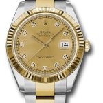 Rolex Steel and Yellow Gold Rolesor Datejust 41 Watch – Fluted Bezel – Champagne Diamond Dial – Oyster Bracelet – 126333