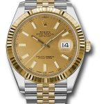 Rolex Steel and Yellow Gold Rolesor Datejust 41 Watch – Fluted Bezel – Champagne Index Dial – Jubilee Bracelet – 126333