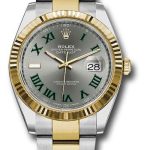 Rolex Steel and Yellow Gold Rolesor Datejust 41 Watch – Fluted Bezel – Slate Green Roman Dial – Oyster Bracelet – 126333 slgro