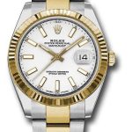 Rolex Steel and Yellow Gold Rolesor Datejust 41 Watch – Fluted Bezel – White Index Dial – Oyster Bracelet – 126333