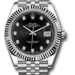 Rolex Steel and White Gold Rolesor Datejust 41 Watch – Fluted Bezel – Black Diamond Dial – Jubilee Bracelet – 126334