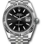 Rolex Steel and White Gold Rolesor Datejust 41 Watch – Fluted Bezel – Black Index Dial – Jubilee Bracelet – 126334