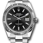 Rolex Steel and White Gold Rolesor Datejust 41 Watch – Fluted Bezel – Black Index Dial – Oyster Bracelet – 126334