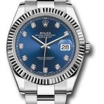 Rolex Steel and White Gold Rolesor Datejust 41 Watch – Fluted Bezel – Blue Diamond Dial – Oyster Bracelet – 126334