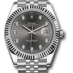 Rolex Steel and White Gold Rolesor Datejust 41 Watch – Fluted Bezel – Dark Rhodium Diamond Dial – Jubilee Bracelet – 126334 dkrdj