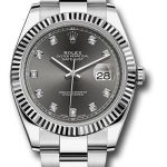 Rolex Steel and White Gold Rolesor Datejust 41 Watch – Fluted Bezel – Dark Rhodium Diamond Dial – Oyster Bracelet – 126334 dkrdo