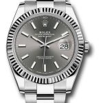 Rolex Steel and White Gold Rolesor Datejust 41 Watch – Fluted Bezel – Dark Rhodium Index Dial – Oyster Bracelet – 126334 dkrio