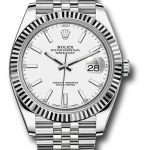 Rolex Steel and White Gold Rolesor Datejust 41 Watch – Fluted Bezel – White Index Dial – Jubilee Bracelet – 126334