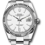 Rolex Steel and White Gold Rolesor Datejust 41 Watch – Fluted Bezel – White Index Dial – Oyster Bracelet – 126334