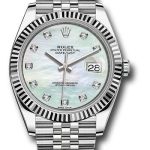 Rolex Steel and White Gold Rolesor Datejust 41 Watch – Fluted Bezel – White Mother-Of-Pearl Diamond Dial – Jubilee Bracelet – 126334