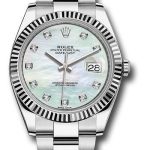 Rolex Steel and White Gold Rolesor Datejust 41 Watch – Fluted Bezel – White Mother-Of-Pearl Diamond Dial – Oyster Bracelet – 126334
