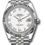 Rolex Steel and White Gold Rolesor Datejust 41 Watch – Fluted Bezel – White Roman Dial – Jubilee Bracelet – 126334