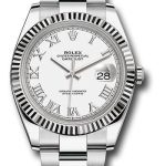 Rolex Steel and White Gold Rolesor Datejust 41 Watch – Fluted Bezel – White Roman Dial – Oyster Bracelet – 126334