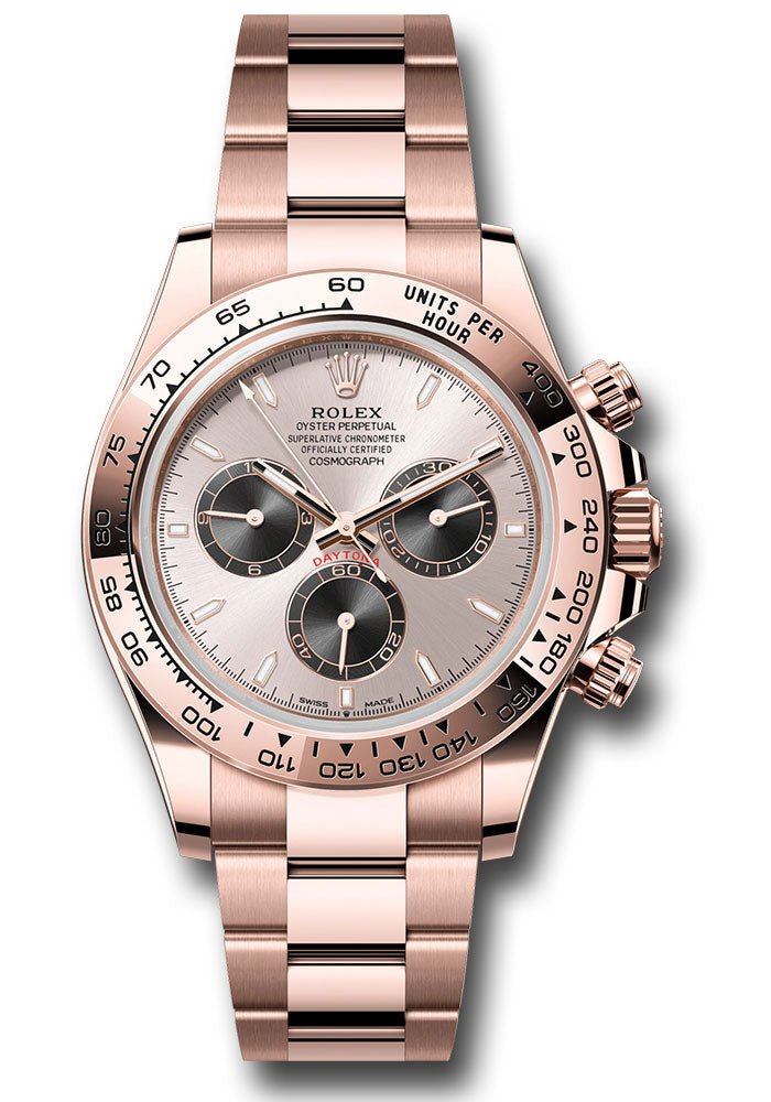 Rolex Everose Gold Cosmograph Daytona Watch – Fixed Bezel – Sundust And Black Index Dial – Oyster Bracelet – 126505 subkio