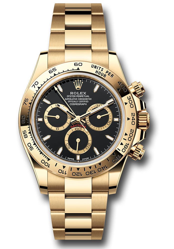 Rolex Yellow Gold Cosmograph Daytona Watch – Fixed Bezel – Black Index Dial – Oyster Bracelet – 126508