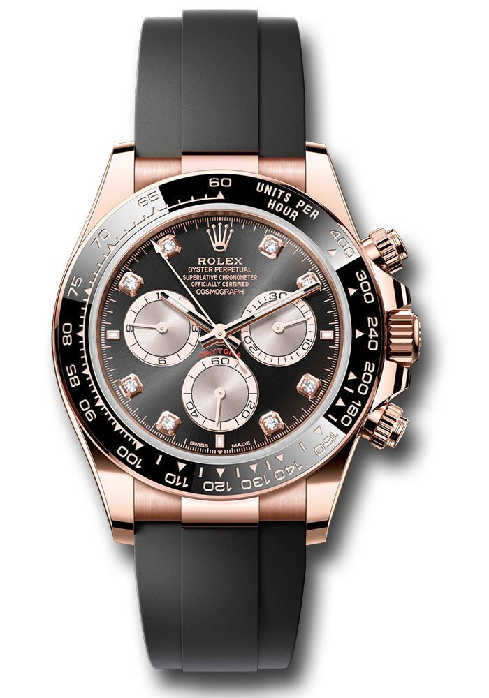 Rolex Everose Gold Cosmograph Daytona Watch – Black Cerachrom Bezel – Black And Sundust Diamond Dial – Oysterflex Strap – 126515ln bksudof