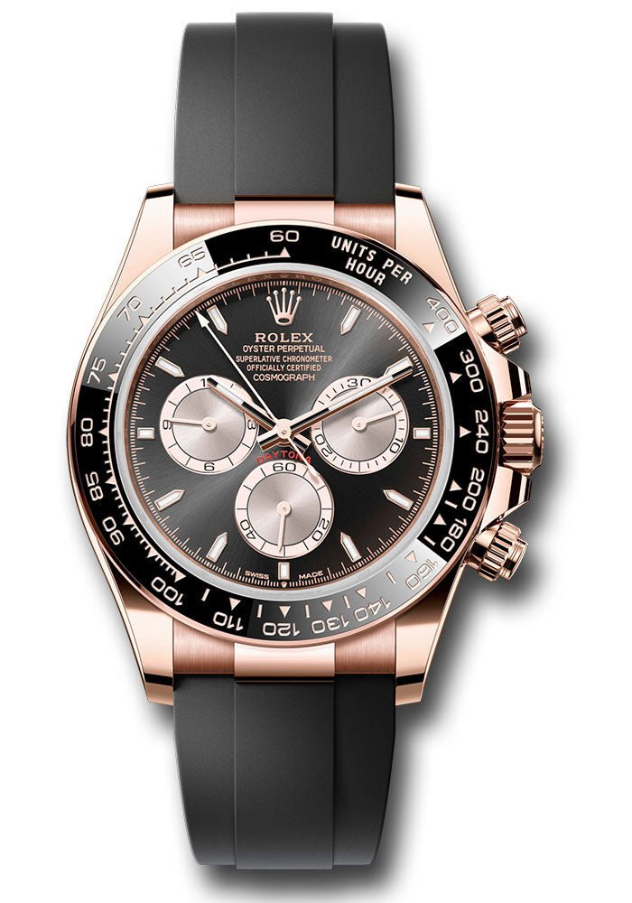 Rolex Everose Gold Cosmograph Daytona Watch – Black Cerachrom Bezel – Black And Sundust Index Dial – Oysterflex Strap – 126515ln bksuiof