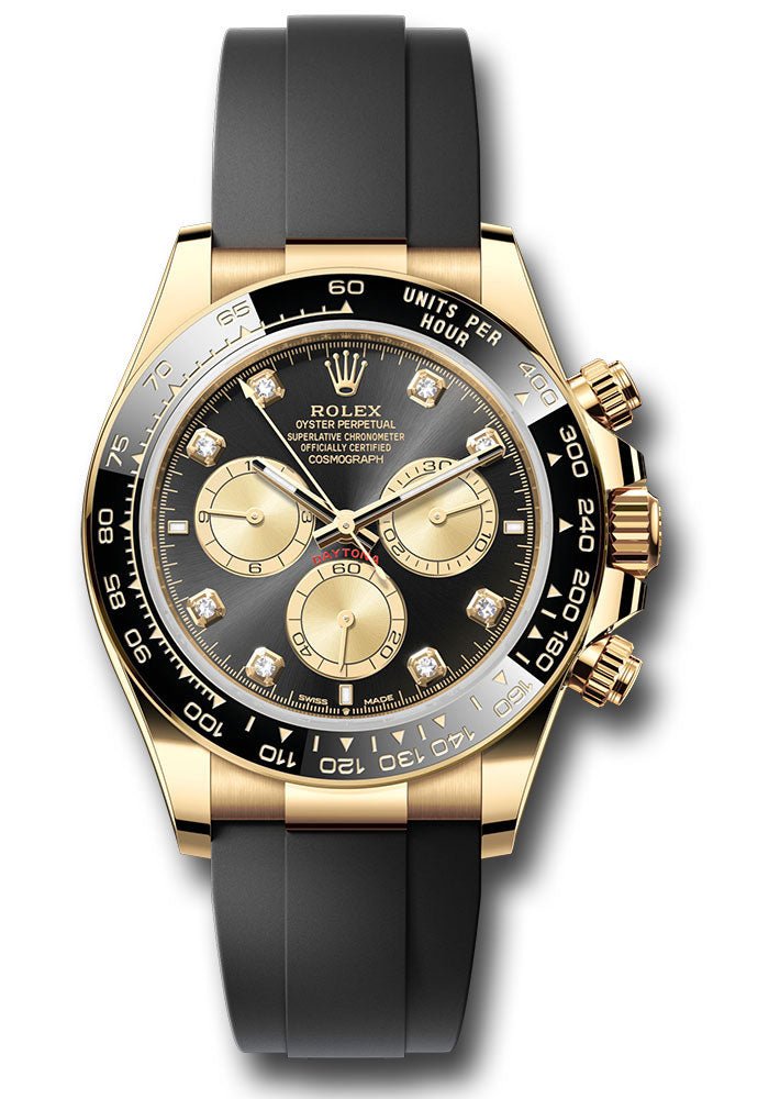 Rolex Yellow Gold Cosmograph Daytona Watch – Black Cerachrom Bezel – Black And Golden Diamond Dial – Oysterflex Strap – 126518ln bkchdof