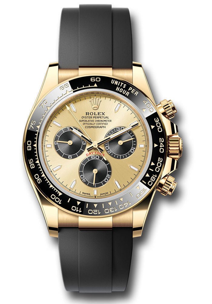 Rolex Yellow Gold Cosmograph Daytona Watch – Black Cerachrom Bezel – Golden And Black Index Dial – Oysterflex Strap – 126518ln chbkiof