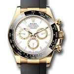 Rolex Yellow Gold Cosmograph Daytona Watch – Black Cerachrom Bezel – White Index Dial – Oysterflex Strap – 126518ln