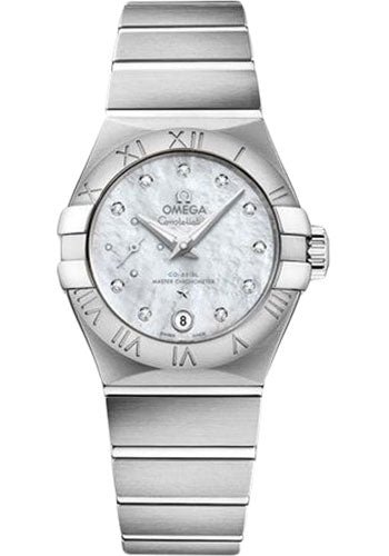 Omega Constellation Co-Axial Master CHRONOMETER Small Seconds Petite Seconde Watch – 27 mm Steel Case – White Mother-Of-Pearl Diamond Dial – 127.10.27.20.55.001