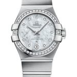 Omega Constellation Co-Axial Master CHRONOMETER Small Seconds Petite Seconde Watch – 27 mm Steel Case – White Mother-Of-Pearl Diamond Dial – 127.15.27.20.55.001