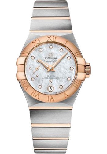 Omega Constellation Co-Axial Master CHRONOMETER Small Seconds Petite Seconde Watch – 27 mm Steel And Red Gold Case – White Mother-Of-Pearl Diamond Dial – 127.20.27.20.55.001
