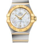 Omega Constellation Co-Axial Master CHRONOMETER Small Seconds Petite Seconde Watch – 27 mm Steel And Yellow Gold Case – White Mother-Of-Pearl Diamond Dial – 127.20.27.20.55.002