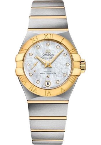 Omega Constellation Co-Axial Master CHRONOMETER Small Seconds Petite Seconde Watch – 27 mm Steel And Yellow Gold Case – White Mother-Of-Pearl Diamond Dial – 127.20.27.20.55.002