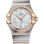 Omega Constellation Co-Axial Master CHRONOMETER Small Seconds Petite Seconde Watch – 27 mm Steel And Red Gold Case – White Mother-Of-Pearl Diamond Dial – 127.25.27.20.55.001