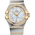 Omega Constellation Co-Axial Master CHRONOMETER Small Seconds Petite Seconde Watch – 27 mm Steel And Yellow Gold Case – White Mother-Of-Pearl Diamond Dial – 127.25.27.20.55.002