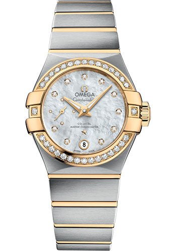 Omega Constellation Co-Axial Master CHRONOMETER Small Seconds Petite Seconde Watch – 27 mm Steel And Yellow Gold Case – White Mother-Of-Pearl Diamond Dial – 127.25.27.20.55.002
