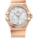 Omega Constellation Co-Axial Master CHRONOMETER Small Seconds Petite Seconde Watch – 27 mm Red Gold Case – White Mother-Of-Pearl Diamond Dial – 127.55.27.20.55.001