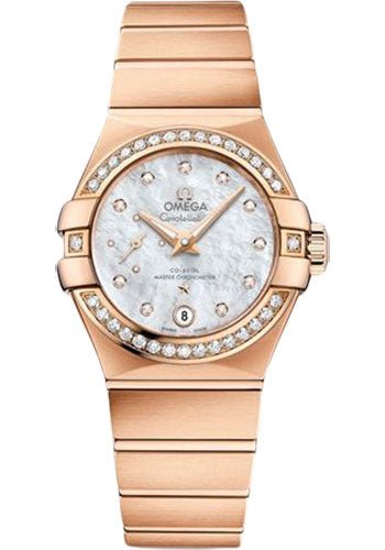 Omega Constellation Co-Axial Master CHRONOMETER Small Seconds Petite Seconde Watch – 27 mm Red Gold Case – White Mother-Of-Pearl Diamond Dial – 127.55.27.20.55.001