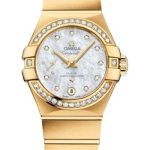 Omega Constellation Co-Axial Master CHRONOMETER Small Seconds Petite Seconde Watch – 27 mm Yellow Gold Case – White Mother-Of-Pearl Diamond Dial – 127.55.27.20.55.002