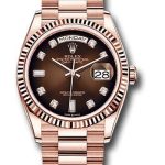 Rolex Everose Gold Day-Date 36 Watch – Fluted Bezel – Brown Ombre Diamond Dial – President Bracelet – 128235 brodp