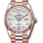 Rolex Everose Gold Day-Date 36 Watch – Fluted Bezel – Mother-of-Pearl Diamond Dial – President Bracelet – 128235