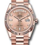 Rolex Everose Gold Day-Date 36 Watch – Fluted Bezel – Rose Diamond Dial – President Bracelet – 128235