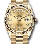 Rolex Yellow Gold Day-Date 36 Watch – Fluted Bezel – Champagne Diamond Dial – President Bracelet – 128238