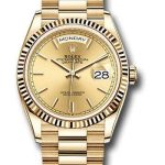 Rolex Yellow Gold Day-Date 36 Watch – Fluted Bezel – Champagne Index Dial – President Bracelet – 128238