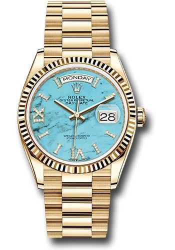 Rolex Yellow Gold Day-Date 36 Watch – Fluted Bezel – Champagne Index Dial – President Bracelet – 128238 tdidrp