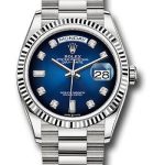 Rolex White Gold Day-Date 36 Watch – Fluted Bezel – Blue Ombre Diamond Dial – President Bracelet – 128239 blodp